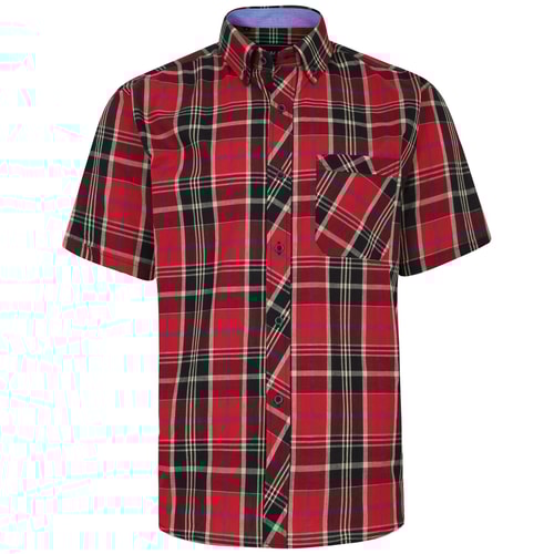KAM Short Sleeve Check Shirt Burgundy